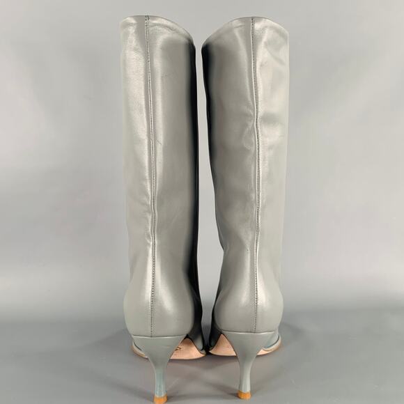 SANIA D'MINA Size 10 Grey Leather Kitten Heel Boots - Picture 3 of 8